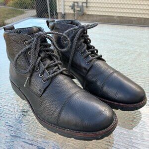 Rockport Men's Black Leather Ankle Combat Moto Lace Up Boots